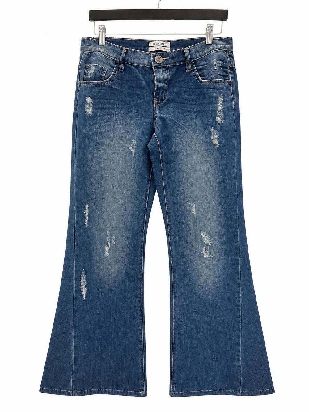 One Teaspoon Blue Distressed Flare Jeans